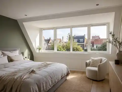 Inspiratiebeeld van een lichte zolderkamer met extra ruimte door een dakkapel